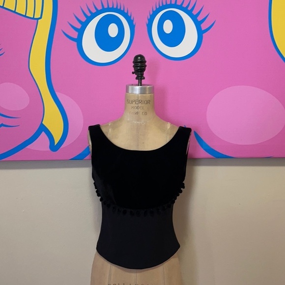 Moschino Cheap and Chip Black Velvet Tassel Top - Picture 1 of 15